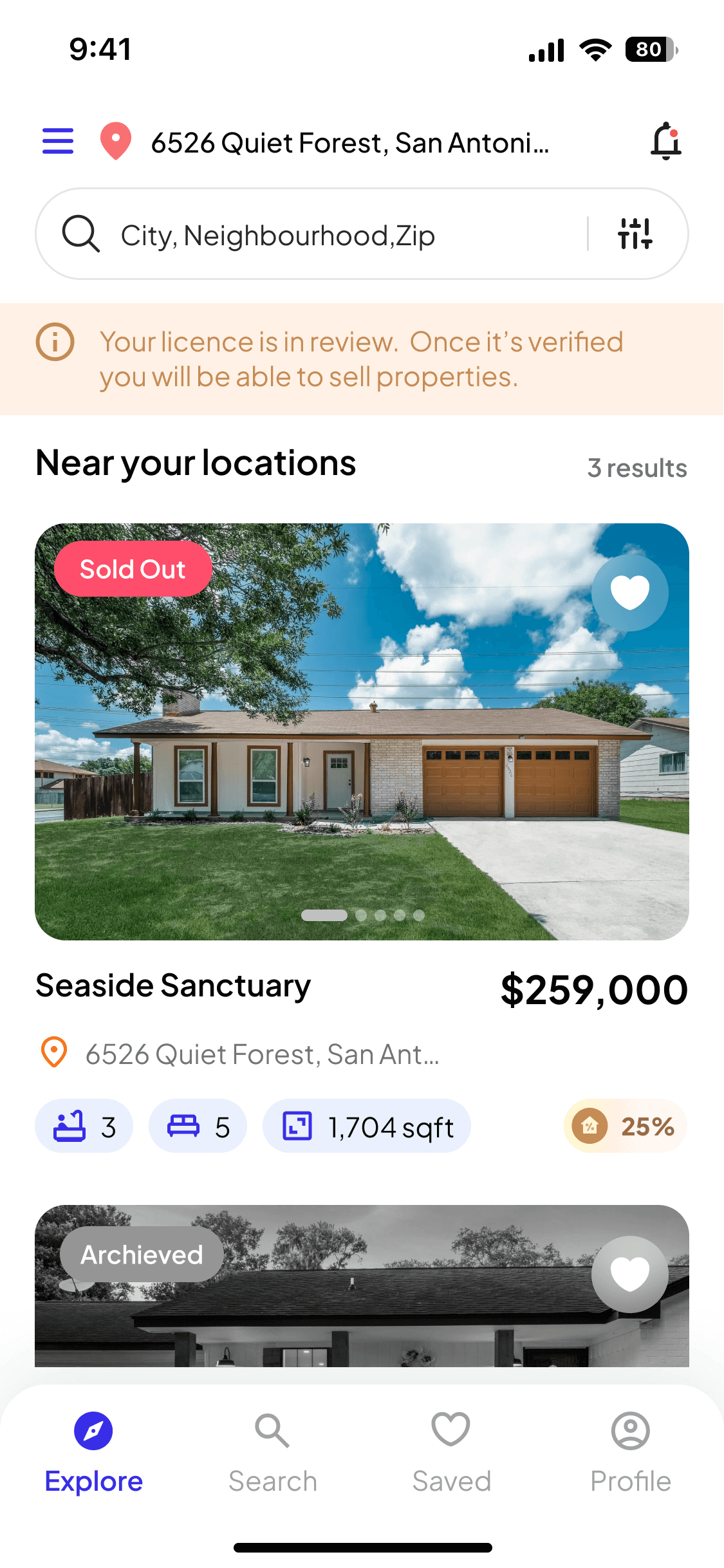 CommissionsHub homepage with property listings and search functionality