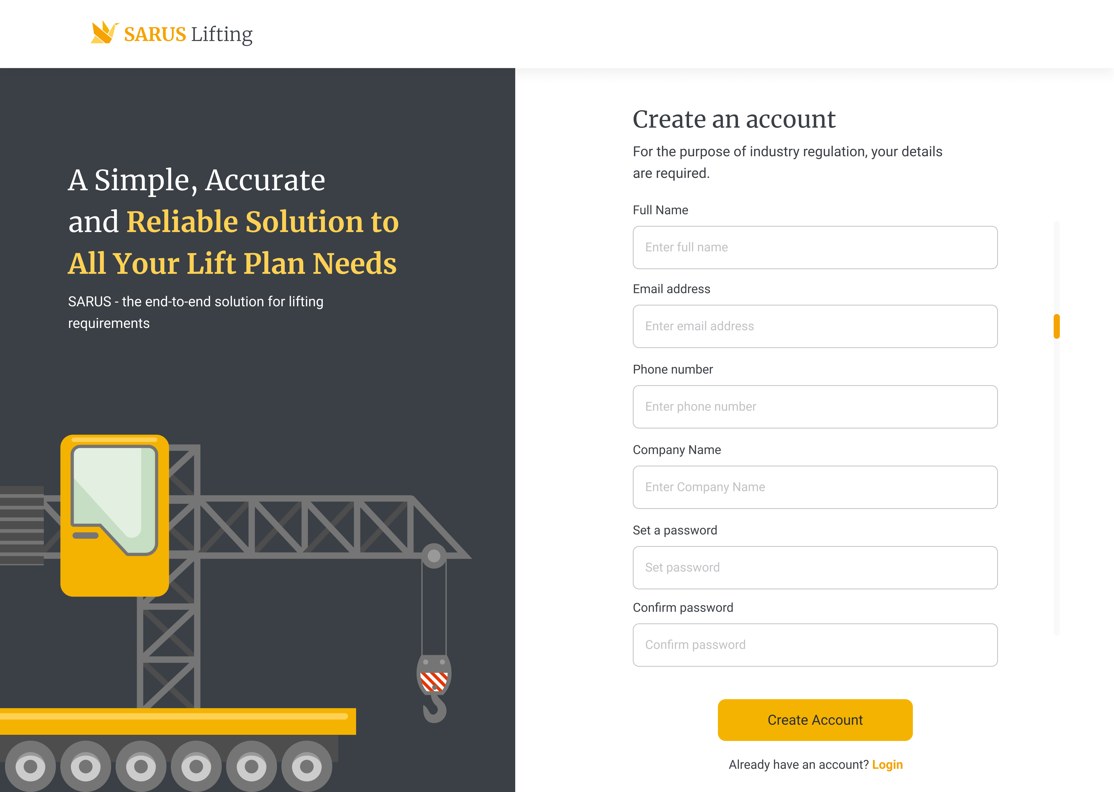 Account creation and user registration interface