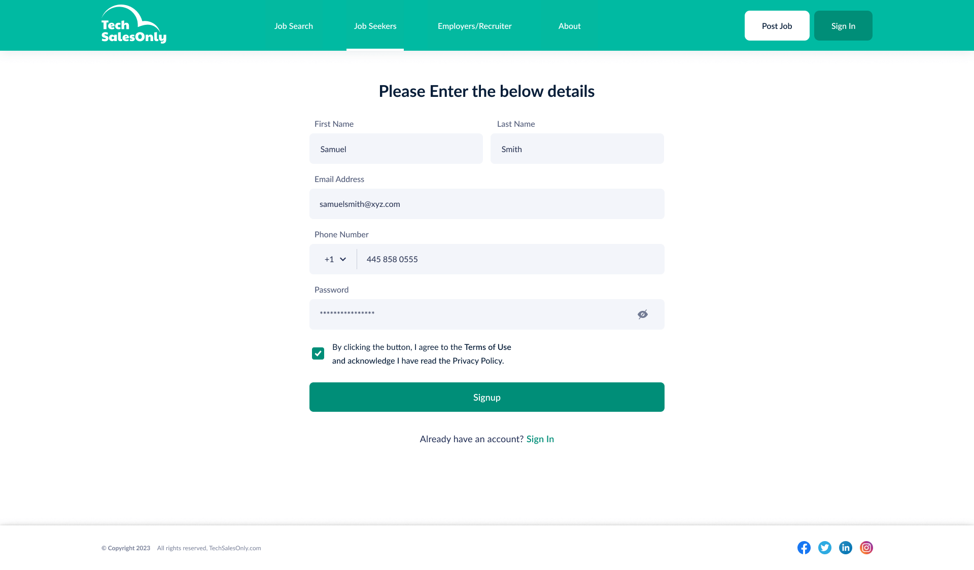 Job seeker profile setup and onboarding process
